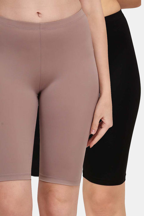 Buy Soie Knee Length Cycling Shorts (Pack of 2) Bark Black at Rs