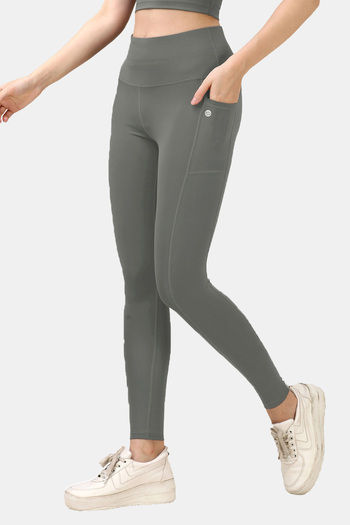 Buy Soie High Rise Moisture Wicking Leggings with Pockets Shadow at Rs.893 online Activewear online