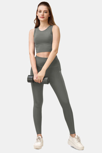 Buy Soie High Rise Moisture Wicking Leggings with Pockets Shadow at Rs.893 online Activewear online