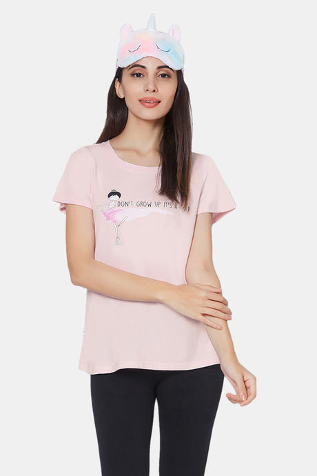 Buy Rosaline Relaxed Fit Poly Cotton T-Shirt -Airy Blue at Rs.247 online