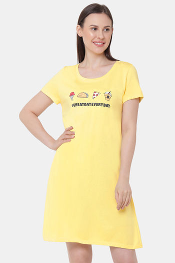 Buy Soie Cotton Modal Knee Length Nightdress - Yellow