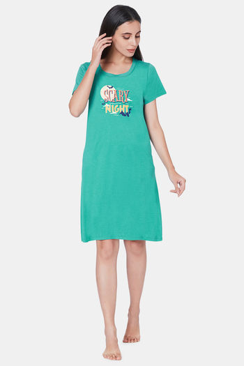 Buy Soie Cotton Modal Knee Length Nightdress - Green