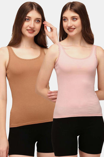 Buy Soie Cotton Elastane Camisole (Pack of 2) - Peach Tan at Rs