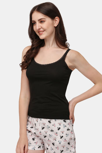 Zivame Knit Cotton Camisole - Black