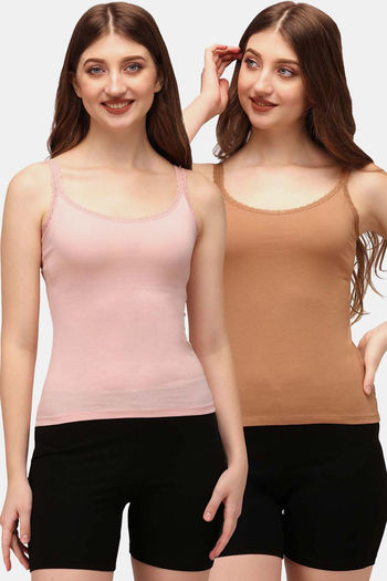 Soie Cotton Elastane Camisole (Pack of 2) - Peach Tan