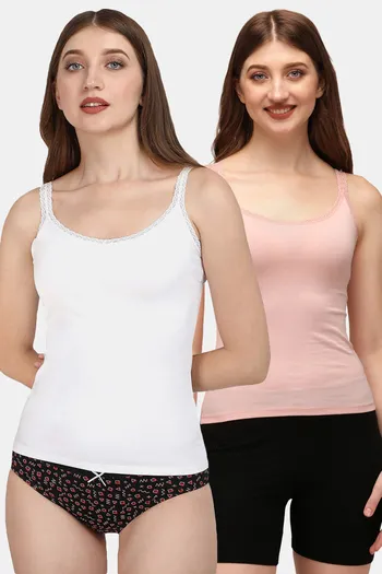 Buy Soie Cotton Elastane Camisole (Pack of 2) - White Peach at Rs.741  online