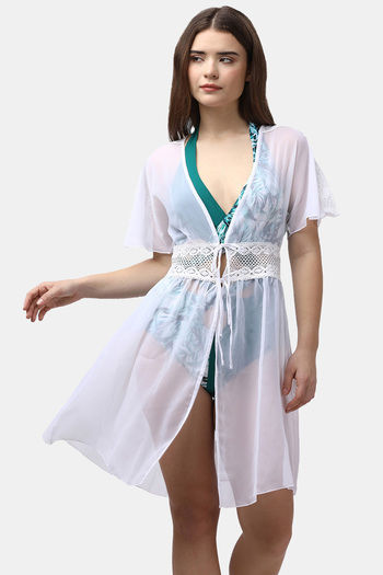 Buy Soie Poly Georgette Sheer Cover-Up - White