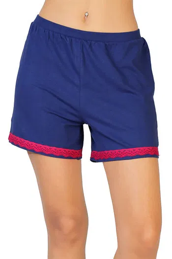 Zivame Cotton Comfort Lace Sleep Shorts- Navy