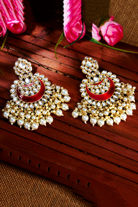 Sukkhi Gold Plated Black Reverse AD & Pearl Chandbali Earrings for Wom -  Sukkhi.com