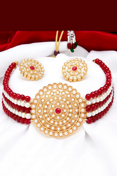 White Pearl Choker Necklace Set 