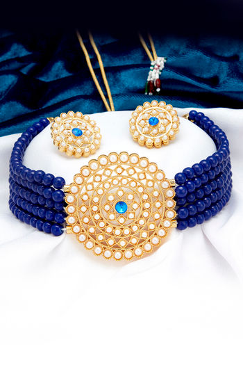 Buy Odette Very Victorian Dark Blue Long Necklace Set Online