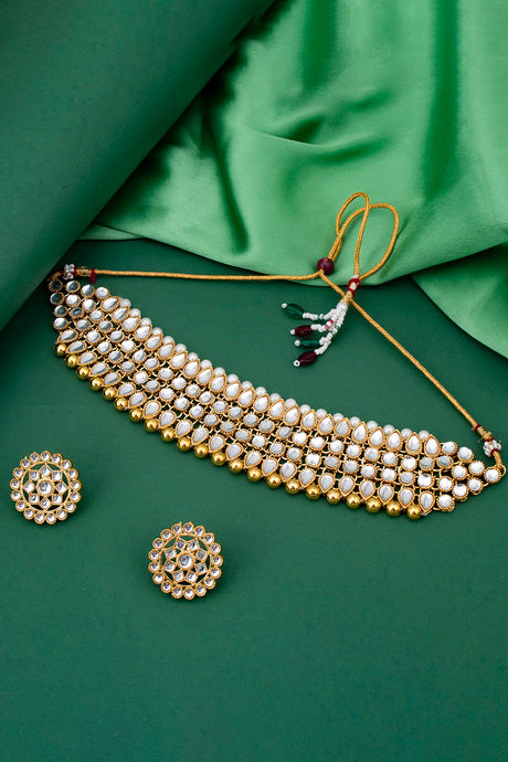 Sukkhi Glorious Kundan Gold Plated Golden White Pearl Choker Necklace Set  for Women