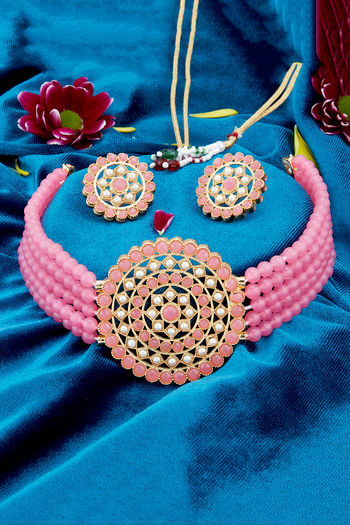 Choker Necklace Pink Jewellery Online Sukkhi Spectacular Gold