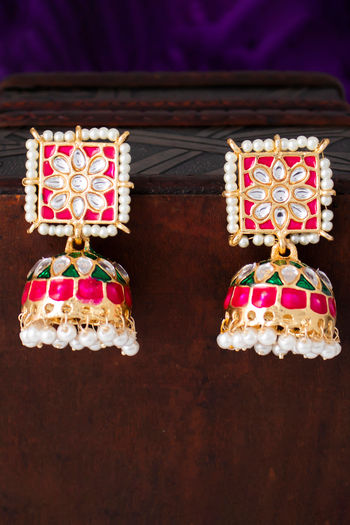Sukkhi Ethnic Pearl Gold Plated Kundan Meenakari Jhumki Earring For Women
