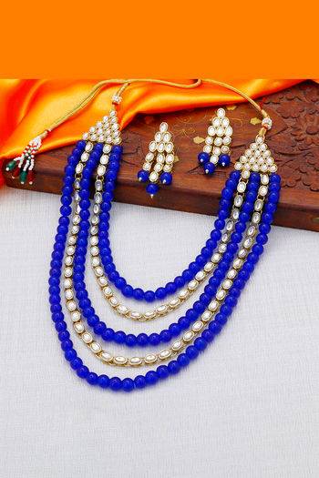 Buy Sukkhi Glittery Gold Plated Kundan Long Haram Necklace Set For
