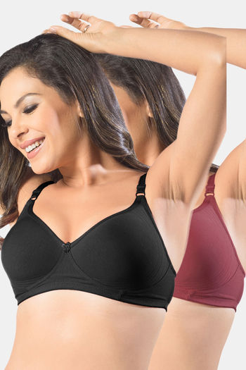 Buy Sonari Double Layered Non-Wired 3/4Th Coverage T-Shirt Bra (Pack of 2)  - Black Maroon at Rs.1080 online