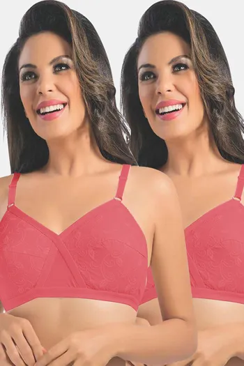 Sonari Unique Double Layered Non Wired Full Coverage Super Support Bra  (Pack of 2) - Pink