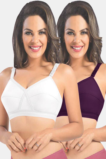 Buy SONARI Women's Non-Padded Non-Wired Full Cup Bra Pack of 2 at