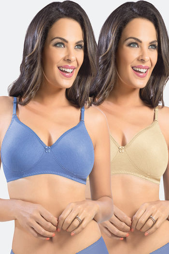 Sonari Felong Double Layered Non Wired Medium Coverage T-Shirt Bra (Pack of  2) - Assorted