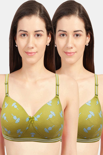 Buy Sonari Blossom Padded Non Wired Medium Coverage T-Shirt Bra (Pack of 2)  - Lemon at Rs.1050 online