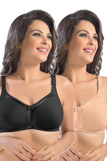 Buy Sonari Double Layered Non-Wired Full Coverage Super Support Bra (Pack  of 2) - Black Mpeach at Rs.1150 online