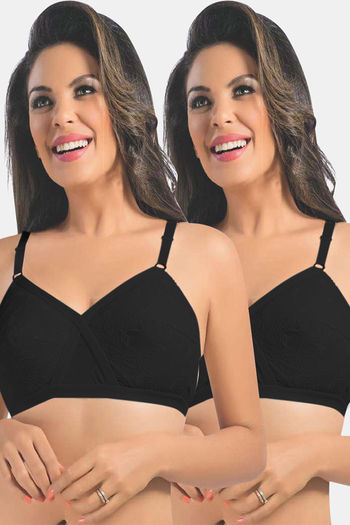 Buy Sonari Double Layered Non-Wired Full Coverage Super Support Bra (Pack  of 2) - Black Black at Rs.950 online