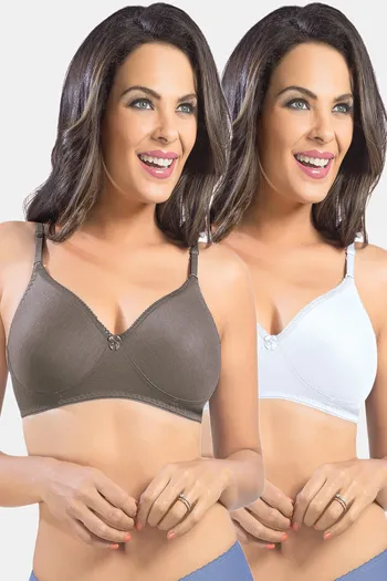 Buy Sonari Double Layered Non-Wired Medium Coverage T-Shirt Bra (Pack of 2)  - Mbrown White at Rs.798 online
