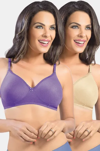Buy Sonari Double Layered Non-Wired Medium Coverage T-Shirt Bra (Pack of 2)  - Mpurple Nude at Rs.798 online