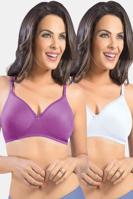 Sonari Double Layered Non-Wired Medium Coverage T-Shirt Bra (Pack of 2) -  Mpurple White