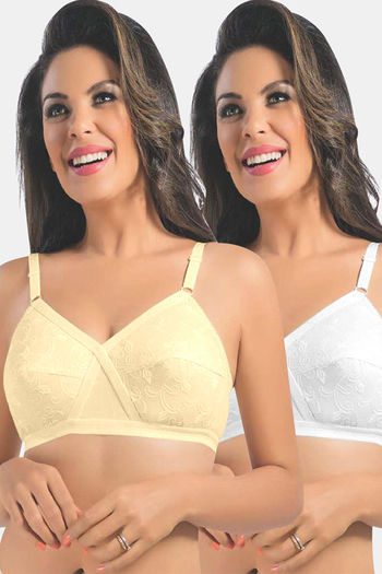 Buy Sonari Double Layered Non-Wired Full Coverage Super Support Bra (Pack  of 2) - Skin White at Rs.950 online