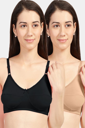Buy Sonari Single Layered Non-Wired Medium Coverage Minimiser Bra (Pack of  2) - Black Nude at Rs.730 online