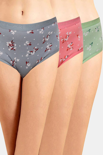 Women Assorted Deep Color Printed Pack of 6 Outer Elasticated Cotton  Hipster Panties