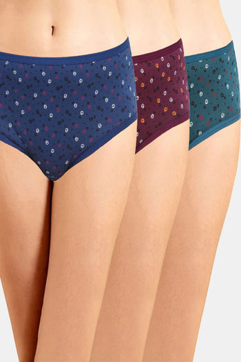 Women Assorted Deep Color Printed Pack of 2 Outer Elasticated Cotton  Hipster Panties