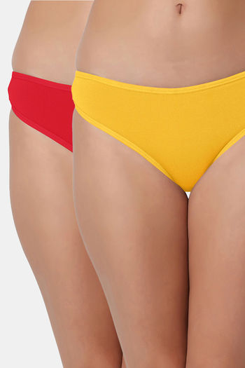 Buy Bleeding Heart Low Rise Zero Coverage Thong (Pack of 2) - Red Yellow
