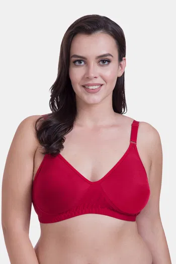 Buy online Red Cotton Minimizer Bra from lingerie for Women by
