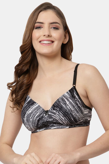 Buy Padded Non-Wired Full Cup Checked T-shirt Bra in Black Online