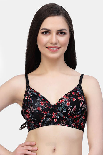 Hosiery Black Printed Non-Wired Lightly Padded T Shirt Bra at best