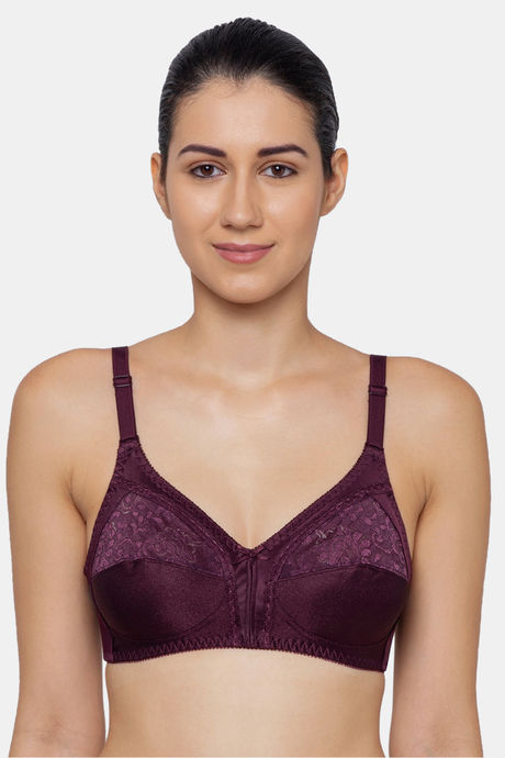 Buy Triumph Single Layered Non Wired Full Coverage Super Support Bra -  Burgundy at Rs.949 online