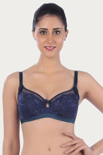 Buy Rosaline Everyday Single Layered Non Wired 3/4th Coverage Sheer Lace  Bra - Anthracite at Rs.599 online