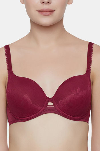 Zivame New Romance Double Layered Non Wired 3/4Th Coverage Lace Bra - Beet  Red