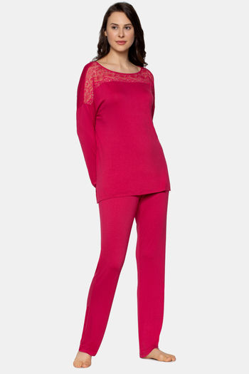 Buy Triumph Amourette 01 Long Sleeve Soft Fabric Sustainable Pyjama Set - Raspberry Wine