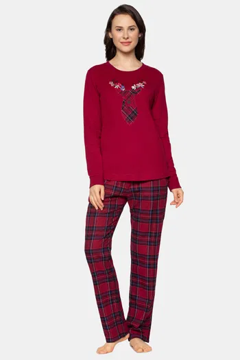 Buy Triumph 100% Organic Cotton Full Sleeve Top And Trouser Homewear Set - Rumbha Red