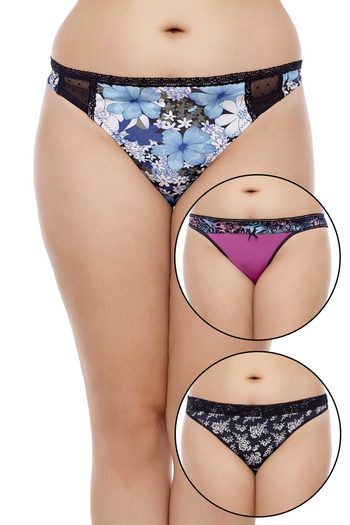 Buy Zivame Ultra Soft Begin With Lace Thong (Pack of 3)- Assorted