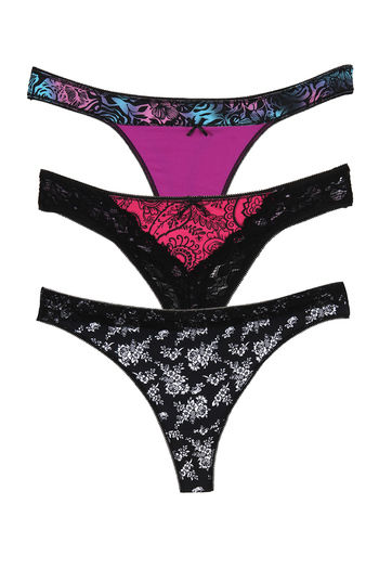 Buy Zivame Lace Thong Briefs (Pack of 3) -Assorted at Rs.371 online