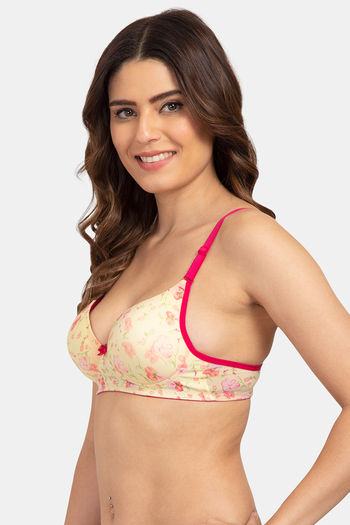 Tweens Padded Wirefree Floral Print T-Shirt Bra - Yellow N Print