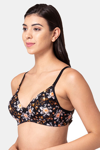 Tweens Padded Non-Wired Full Coverage T-Shirt Bra - Black Floral Print
