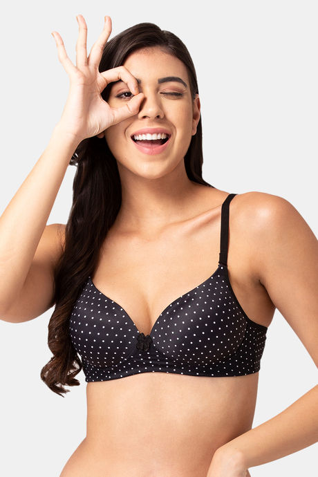 Adhvik Pig and Black Dot Print Girls Comfortable Lycra & Spandex Lightly  Non-Wired Bralette Bra (Free-Size Comfortable For-28 to 36 Bust-Size)