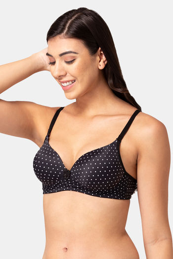 Buy Non-Padded Non-Wired Demi Cup Polka Dot Print Plunge Bra in Black -  Cotton Online India, Best Prices, COD - Clovia - BR1595E13