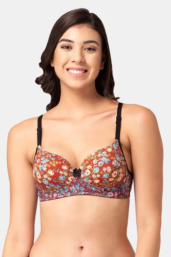Tweens Padded Non-Wired Full Coverage T-Shirt Bra - Red Floral Print