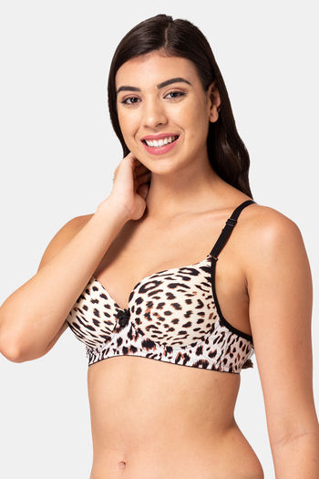 Buy Tweens Padded Non-Wired Full Coverage T-Shirt Bra - White Animal Print  at Rs.375 online
